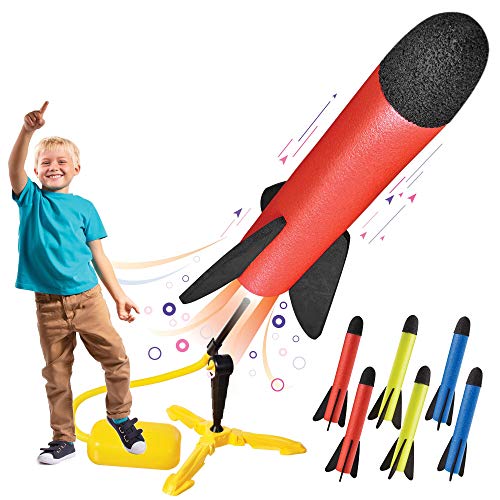 Toy Rocket Launcher for kids ?C Shoots Up to 100 Feet ?C 8 Colorful Foam Rockets and Sturdy Launcher Stand With Foot Launch Pad - Fun Outdoor Toy for Kids - Gift Toys for Boys and Girls Age 3+ Years Old