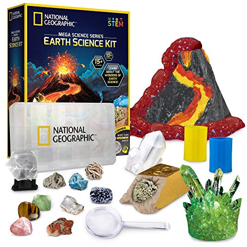 NATIONAL GEOGRAPHIC Earth Science Kit - Over 15 Science Experiments & STEM Activities for Kids, Includes Crystal Growing Kit, Volcano Science Kit, Great Gifts for Girls and Boys, an AMAZON EXCLUSIVE