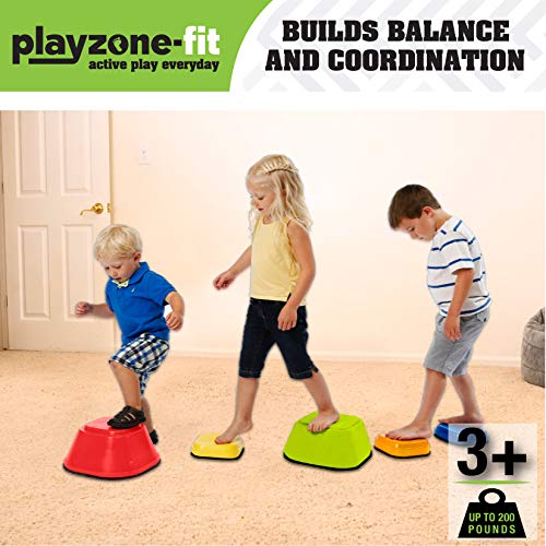 Second image of Playzone-fit Balance Stepping Stones Obstacle Course for Kids - Set of 5 Colorful Kids Stepping Stones in 2 Fun Sizes - Perfect Indoor & Outdoors Play Equipment for Children Ages 3+