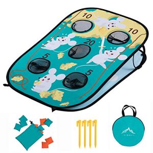 Himal Corn-Hole-Boards with Bean-Bag-Toss-Game Collapsible Portable 5 Holes Cornhole-Set with 10 Bean Bags Roman Tic-Tac-Toe Game 2-in-1 Game Boards for Kid's (3 x 2-feet)