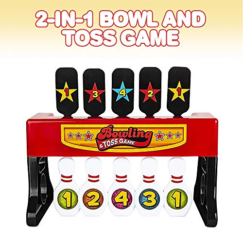 Second image of Gamie 2-in-1 Bowling and Tossing Game for Kids - Fun Indoor Carnival Game - Includes Base, Balls and Stickers - Durable Plastic - Cool Party Activity - Toss and Bowl Game for Toddlers, Boys, Girls