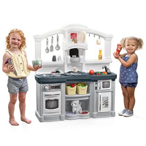 Step2 Fun with Friends Kids Kitchen, Indoor/Outdoor Play Kitchen Set, Toddlers 2+ Years Old, 25 Piece Kitchen Toy Set, Easy to Assemble, Gray