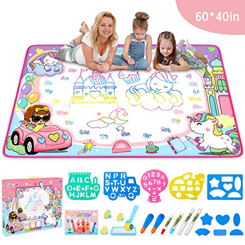 Aqua Magic Mat - Kids Painting Writing Doodle Board Toy - Color Doodle Drawing Mat Bring Magic Pens Educational Toys for Age 3 4 5 6 7 8 9 10 11 12 Year Old Girls Boys Age Toddler Gift