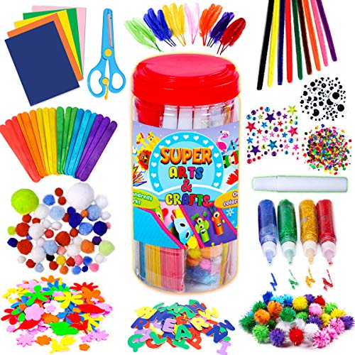 GoodyKing Arts and Crafts Supplies for Kids - Craft Art Supply Jar Kit for Student Age 4 5 6 7 8 9 10 Year Old Crafting Activity - Collage Arts Set for Toddlers Preschool DIY Classroom Home Project